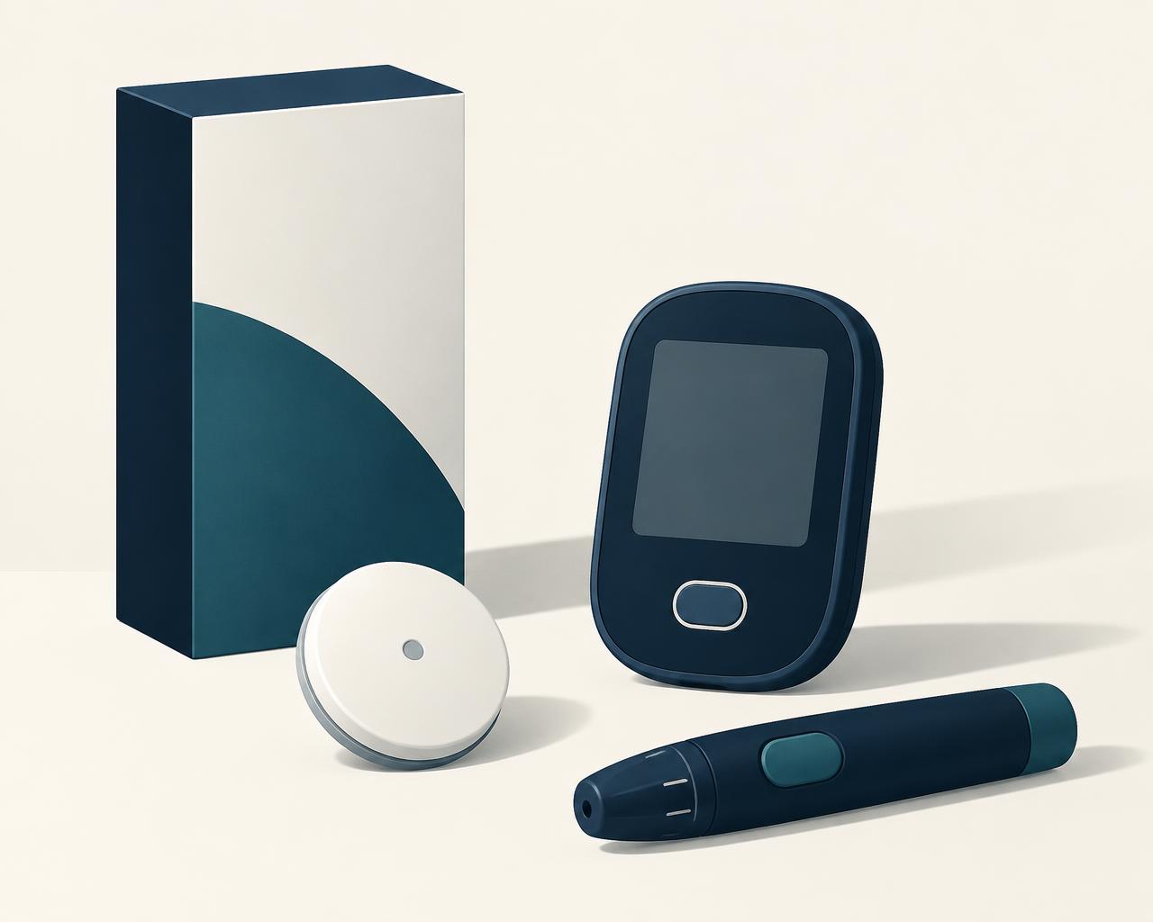 Illustration of generic, unbranded diabetic supply packaging